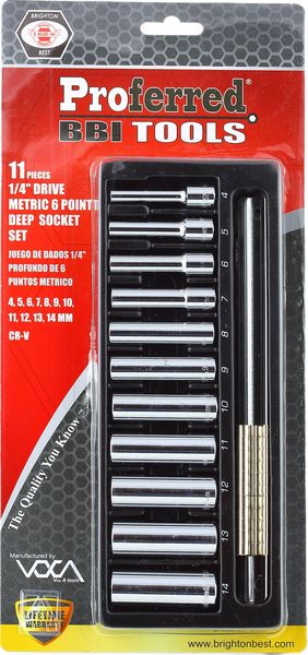 BBPS05101 1/4" Drive Standard Metric Socket Set 11 Piece 1/4" Drive Metric 6 Point Deep Socket Set Deep