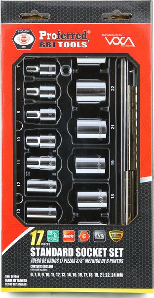 BBPS07001 3/8" Drive Standard Metric Socket Set 17 Piece 3/8" Drive Metric 6 Point Socket Set Standard