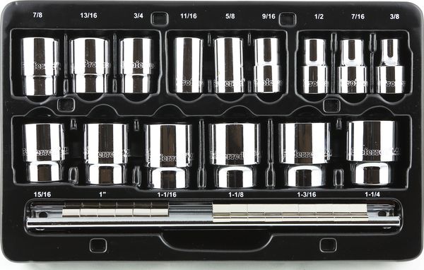 BBPS08201 Proferred 1/2" Drive Standard SAE Socket Set 15 Piece 1/2" Drive SAE 12 Point Socket Set Standard