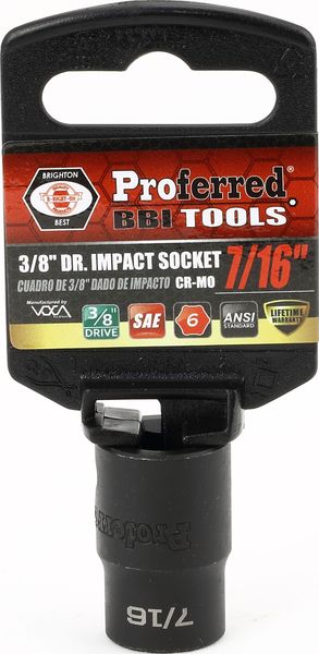 BBPS30014 Impact 3/8" Drive SAE Socket 7/16" - 3/8" Dr. 6 Pt. SAE Impact Socket Impact