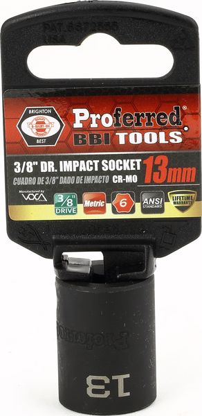 BBPS31013 Impact 3/8" Drive Metric Socket 13MM - 3/8" Dr. 6 Pt. Metric Impact Socket  Impact
