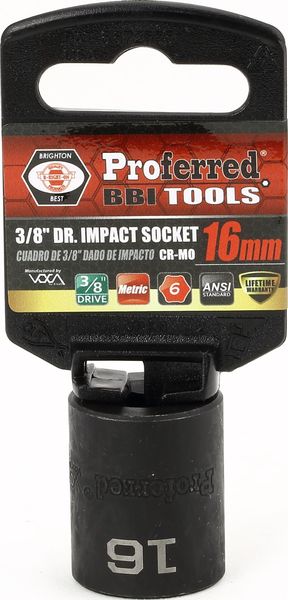 BBPS31016 Impact 3/8" Drive Metric Socket 16MM - 3/8" Dr. 6 Pt. Metric Impact Socket  Impact
