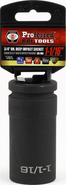 BBPS34134 Impact 3/4" Drive SAE Socket 1-1/16" - 3/4"" Dr. 6 Pt. SAE Deep Impact Socket Deep Impact