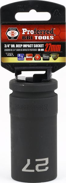 BBPS35127 Impact 3/4" Drive Metric Socket 27MM - 3/4" Dr. 6 Pt. Metric Deep Impact Socket Deep Impact