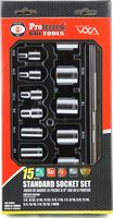Proferred 3/8&quot; Drive Standard SAE Socket Set 15 Piece 3/8&quot; Drive SAE 6 Point Socket Set Standard