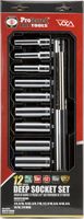Proferred 3/8&quot; Drive Standard SAE Socket Set 12 Piece 3/8&quot; Drive SAE 12 Point Deep Socket Set Deep