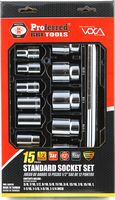 Proferred 1/2&quot; Drive Standard SAE Socket Set 15 Piece 1/2&quot; Drive SAE 12 Point Socket Set Standard