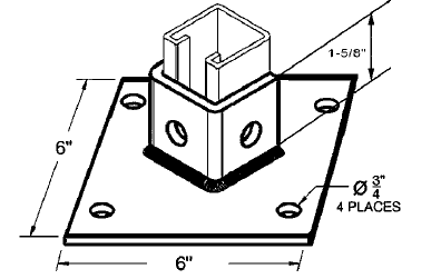 EFIG9092PB 4 HOLE DIAGONAL POST BASE FOR 1-5/8X1-5/8 STRUT