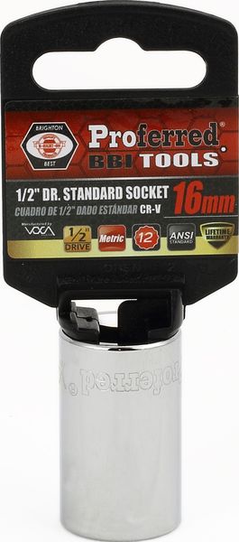 BBPS24216 1/2" Drive Metric Socket 16MM - 1/2" Dr. 12 Pt. Metric Socket Standard