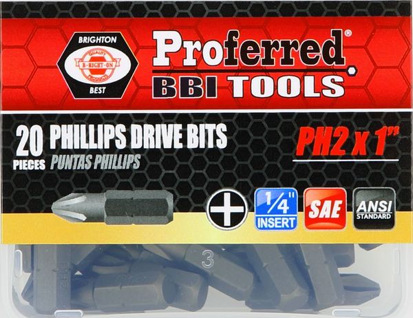 BBPT50003 Phillips Drive Bits Phillips #2 (1" Insert) 1" Length with 1/4" Hex Shank